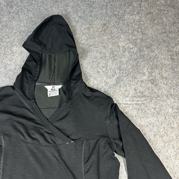 Salomon Hoodie Womens Medium Front Pocket Athletic Actitherm Hiking Shirt Black - Picture 4 of 9